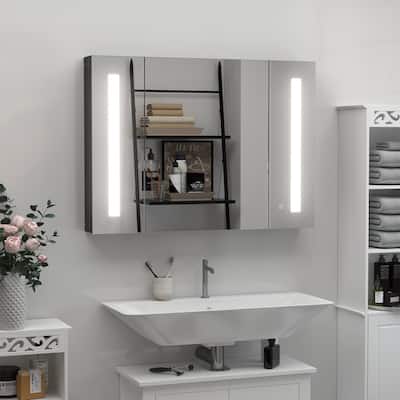 Wall-Mounted LED Medicine Cabinet with Mirror and Adjustable Shelf