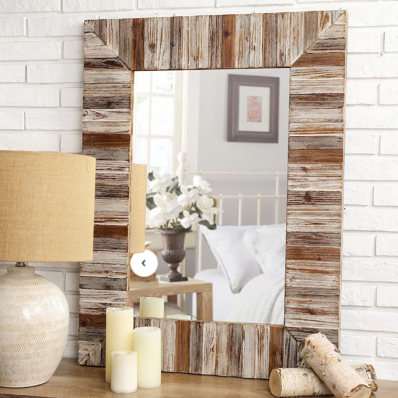 Glitzhome 40"× 30" Farmhouse Rectangle Wooden Frame Wall Mirror Bathroom-vanity Drawing Room Decor - 29.9" X 39.7"