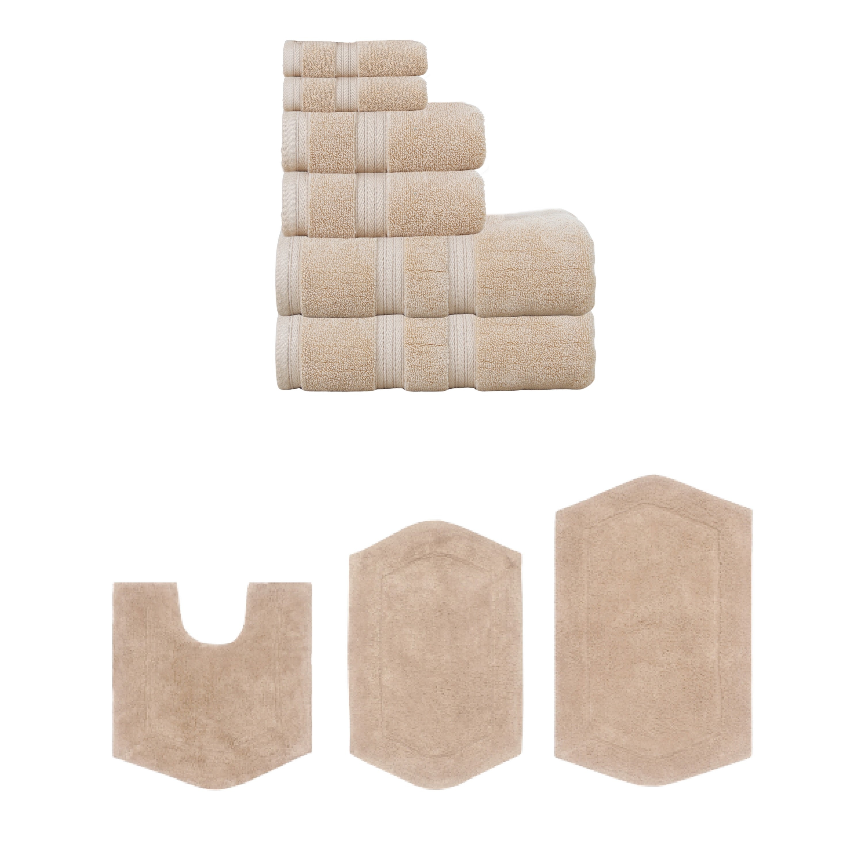 Home Weavers Waterford Collection 100% Soft Cotton Super Absorbent 6 Pc Towel Set & 3 Pc Bath Rug Combo, Non Slip (Set of 9)