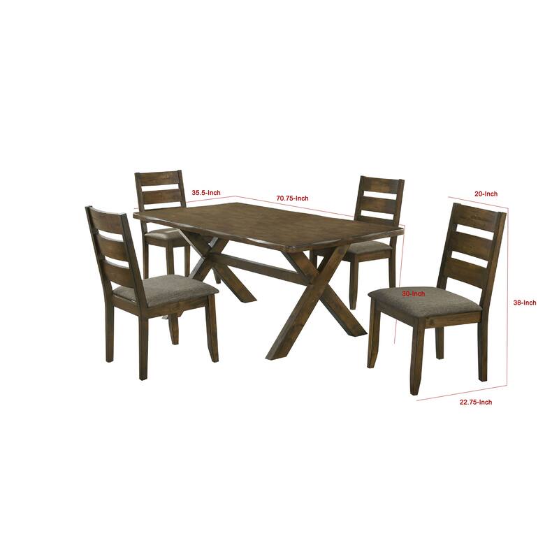 Siny 5pc Dining Table Set, Nutmeg Brown Finish, 4 Padded Side Chairs