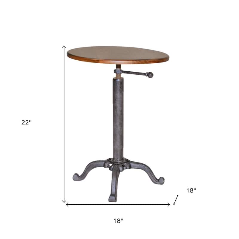 Chestnut Solid Wood Top and Grey Iron Base Adjustable Round End Table - 18” x 18” x 22” (D x W x H)