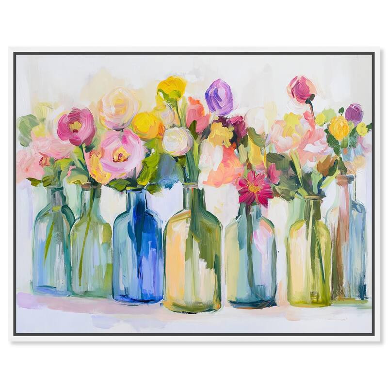 Bottles and Blooms Canvas by Art Remedy - White - 45" x 36"