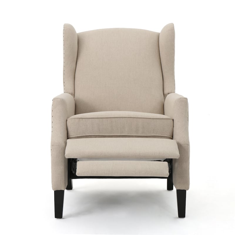 Upholstered Recliner Chair, Fabric Wingback Armchair, Push-Back Recliner with Nailhead Trim, Wood Legs, Classic Recliner Chair