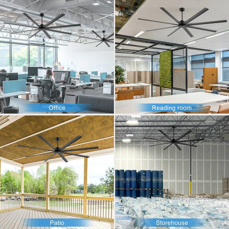 Large 96/120-inch Industrial Ceiling Fan without Light with Remote (6/8-Aluminum Blades)