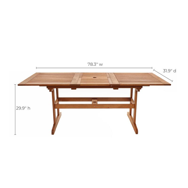 Carmel Solid Wood Extendable Outdoor Dining Table with Umbrella Hole - 59.8" L (78.3" L extended)
