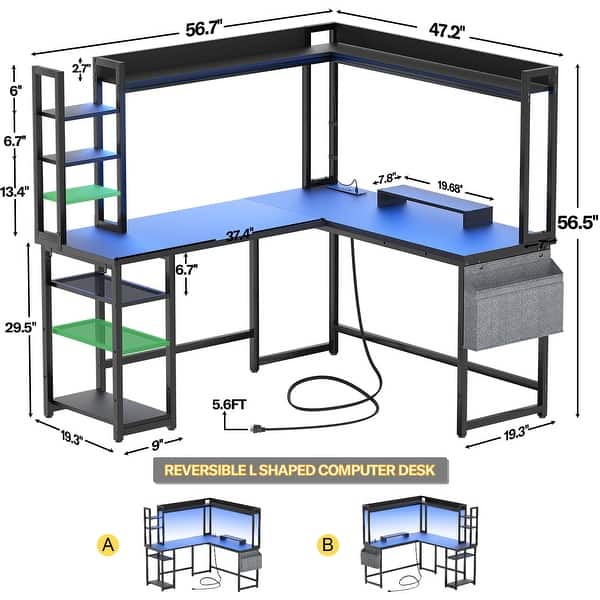 dimension image slide 1 of 5, L Shaped Desk with Full Hutch and Power Hub, Corner Desk Computer Desk Office Writing Desk