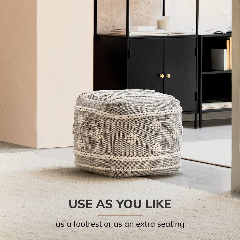 Jani Sidney Street 20 x 20 x 20 Black & Ivory Square Pouf Ottoman - Handmade Footrest for Living Room