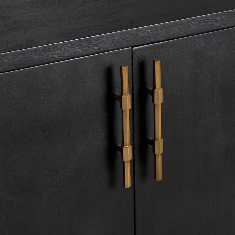 80 in. Black Solid Wood 4 Door Media Credenza_Sideboard