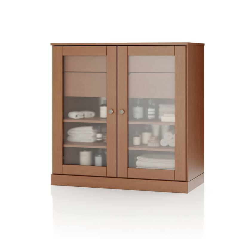Palace Imports 100% Solid Wood 32" Bathroom Cabinet with Frosted Glass Doors, 2-Drawers and Adjustable Shelves