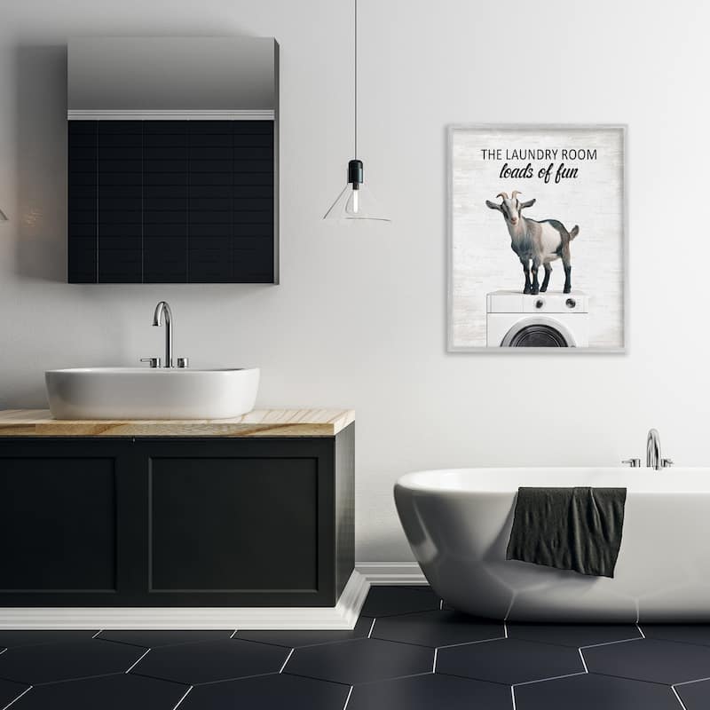 Stupell Loads of Fun Laundry Goat Framed Giclee Art Design By Lettered and Lined