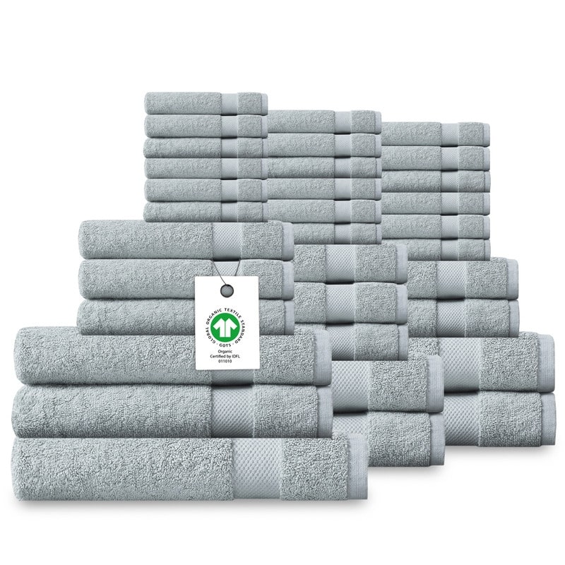 Delara Organic Cotton Luxuriously Plush Bath Towel 33 Piece Set |GOTS & OEKO-TEX Certified |650 GSM Long Staple|Soft & Quick Dry - Light Blue