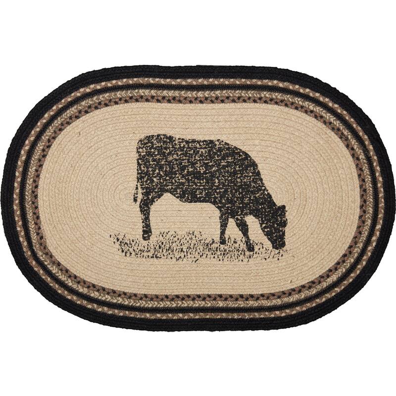 Sawyer Mill Charcoal Cow Jute Rug Oval w/ Pad 20x30