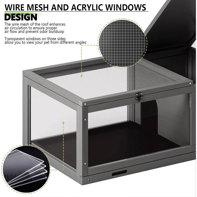 BOSSIN Tortoise Habitat with Detachable Legs, Wooden Tortoise House Reptile Cage for Small Animals with Lamp Holder