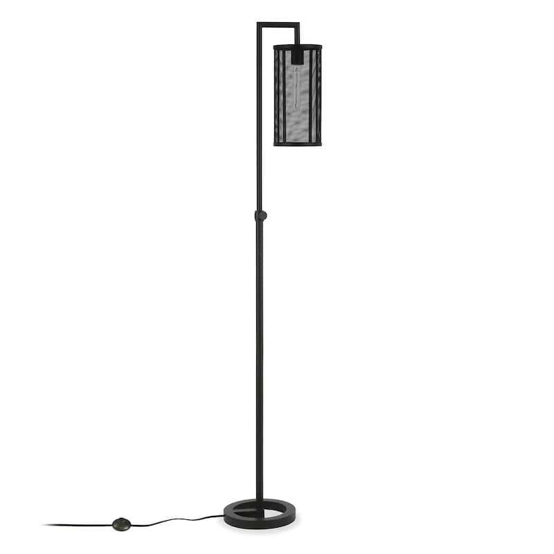 HomeRoots 69" Black Floor Lamp With Black Mesh Metal Cylinder Shade - 69" Tall