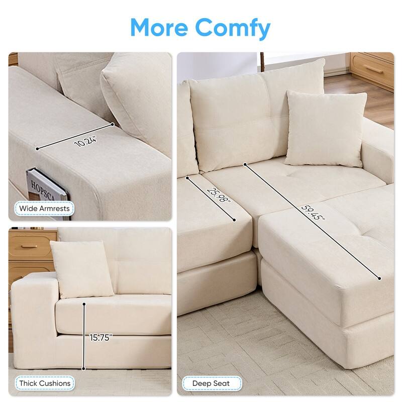 Mixoy 6-PCS Double Deep Seat Modular Sectional Sofa,Free Combinations Modern Chenille Sleeper Sofa Bed,No Assembly Required