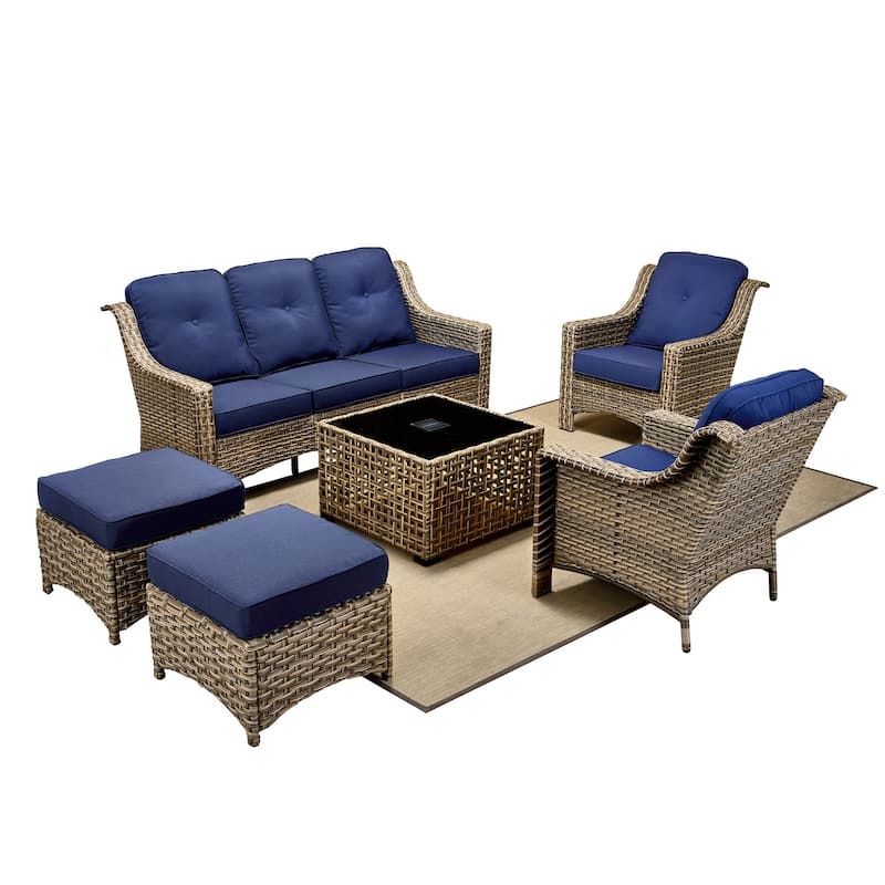 OVIOS 6 Pieces Outdoor Wicker Set With Solar-Powered Table