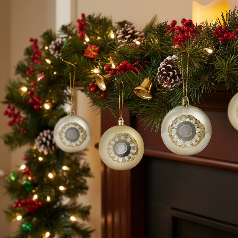 5ct Gold Retro Reflector Shatterproof Christmas Ball Ornaments 3.25"