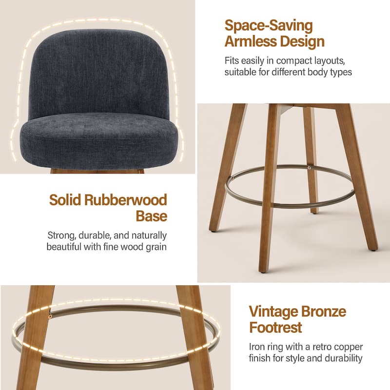 Fabric Upholstered Counter Height Swivel Bar Stools - 37.8"H x 19.7"W x 23.2"D