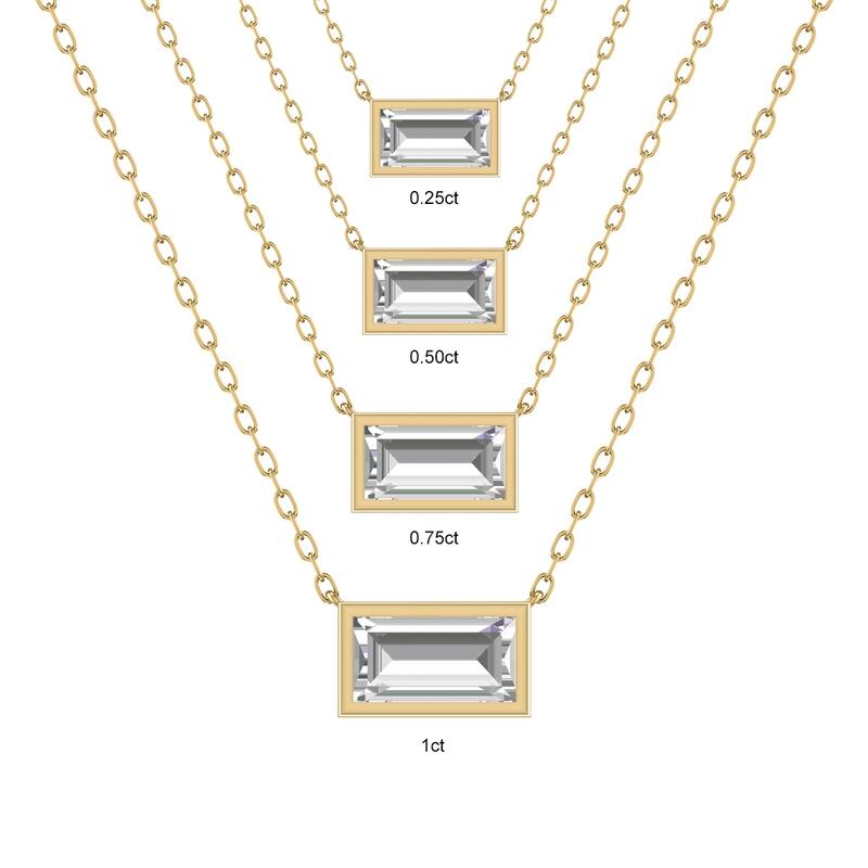 Marquee Lab Grown 1/4 Carat Baguette Bezel Set Diamond Solitaire Pendant in 14K Yellow Gold