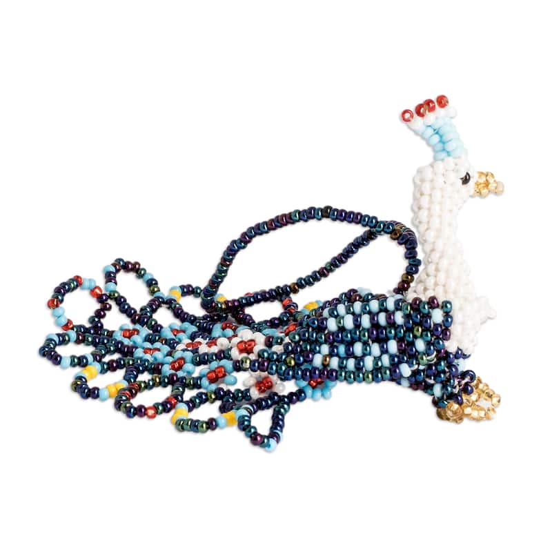 Novica Handmade Blue Peacock Splendor Glass Beaded Ornament