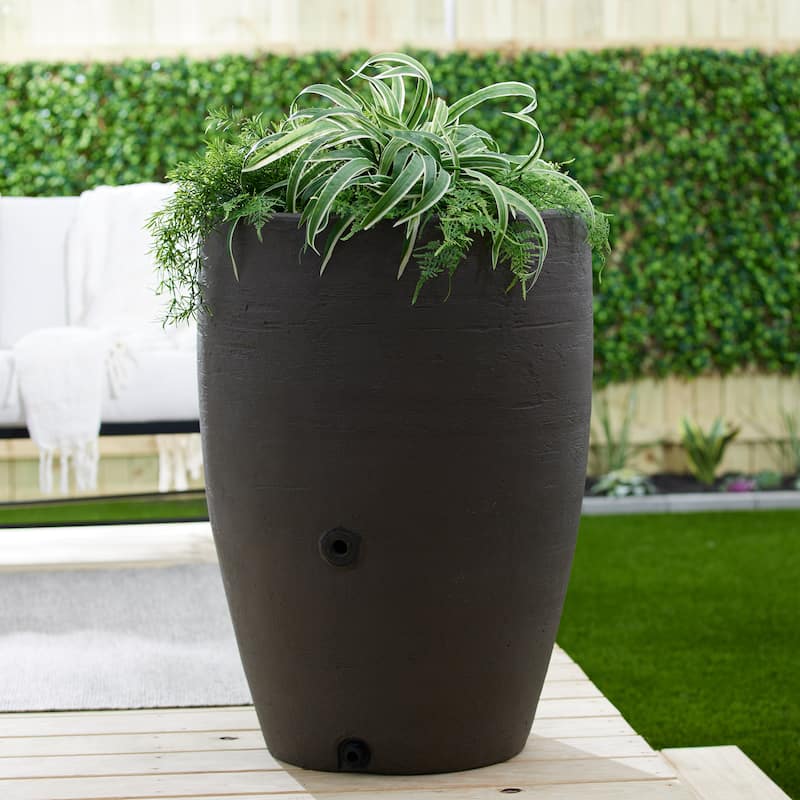 Algreen Athena 50 Gallon Plastic Rain Water Collection Drum Barrel, Brownstone - 14.5