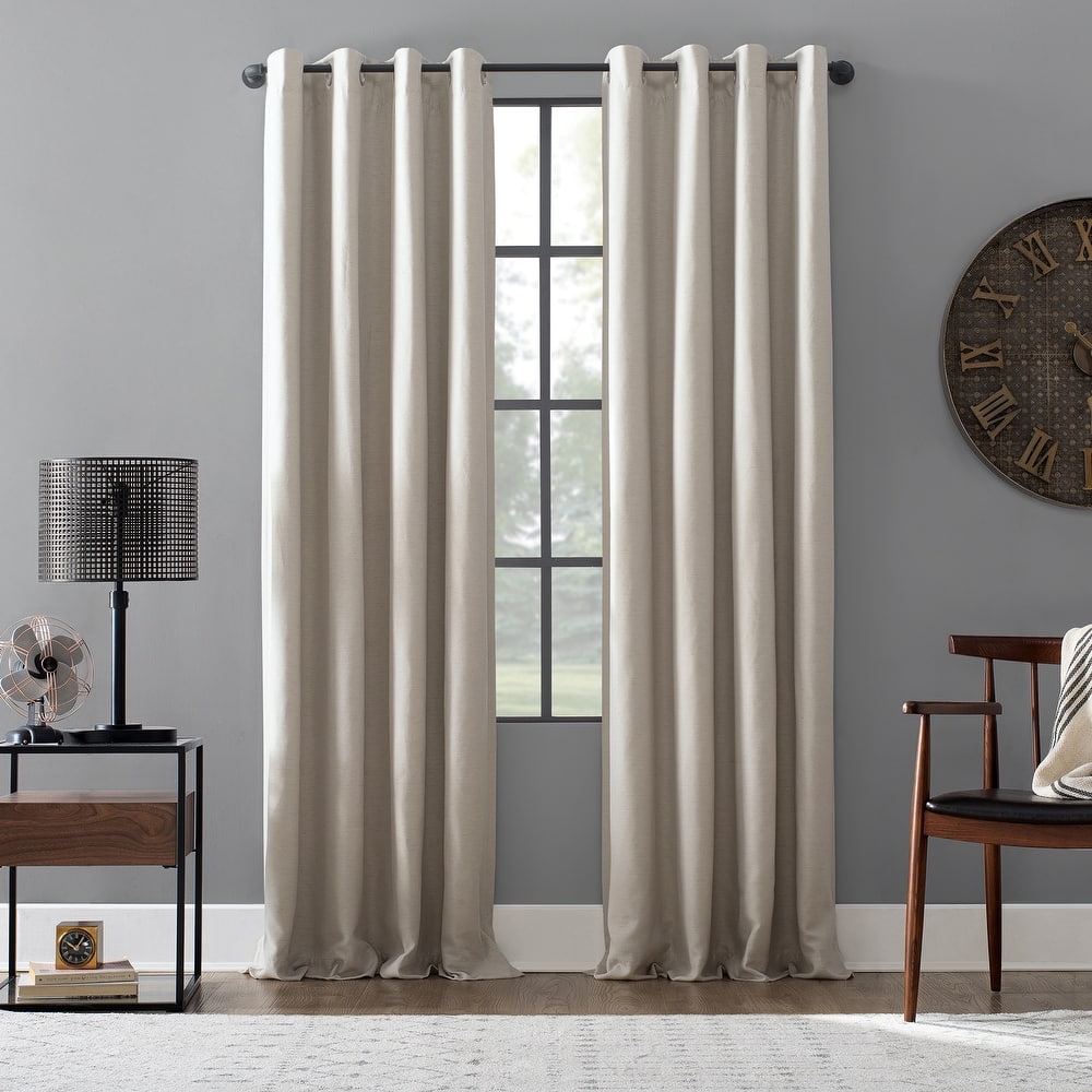 Archaeo Linen Blend Blackout Grommet Top Curtain, Single Panel