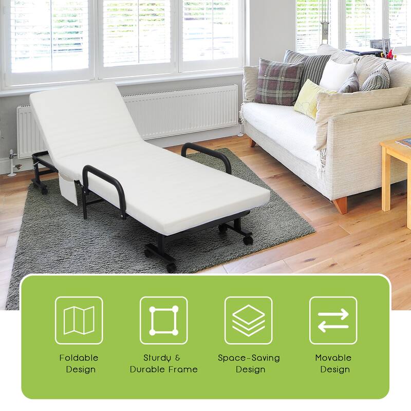 Costway Folding Bed Adjustable Guest Single Bed Twin Mattress Portable - See Details