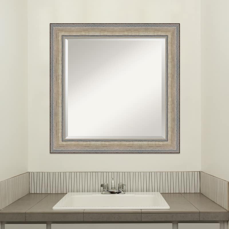 Fleur Silver Beveled Wood Framed Bathroom Vanity Wall Mirror - Fleur Champagne Silver