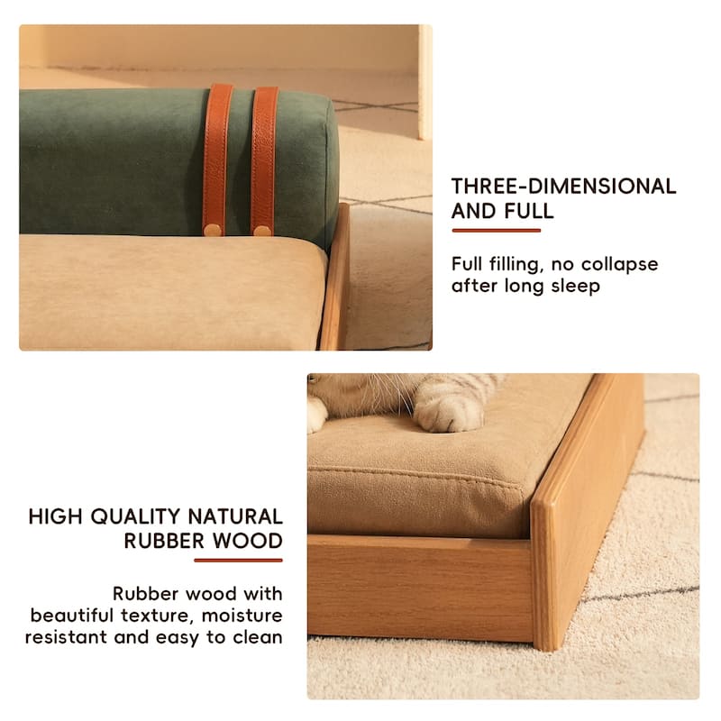 Modern Wooden Pet Bed for Cats & Dogs, Oak Veneer, Scratch-Resistant Fabric, Removable Cushion