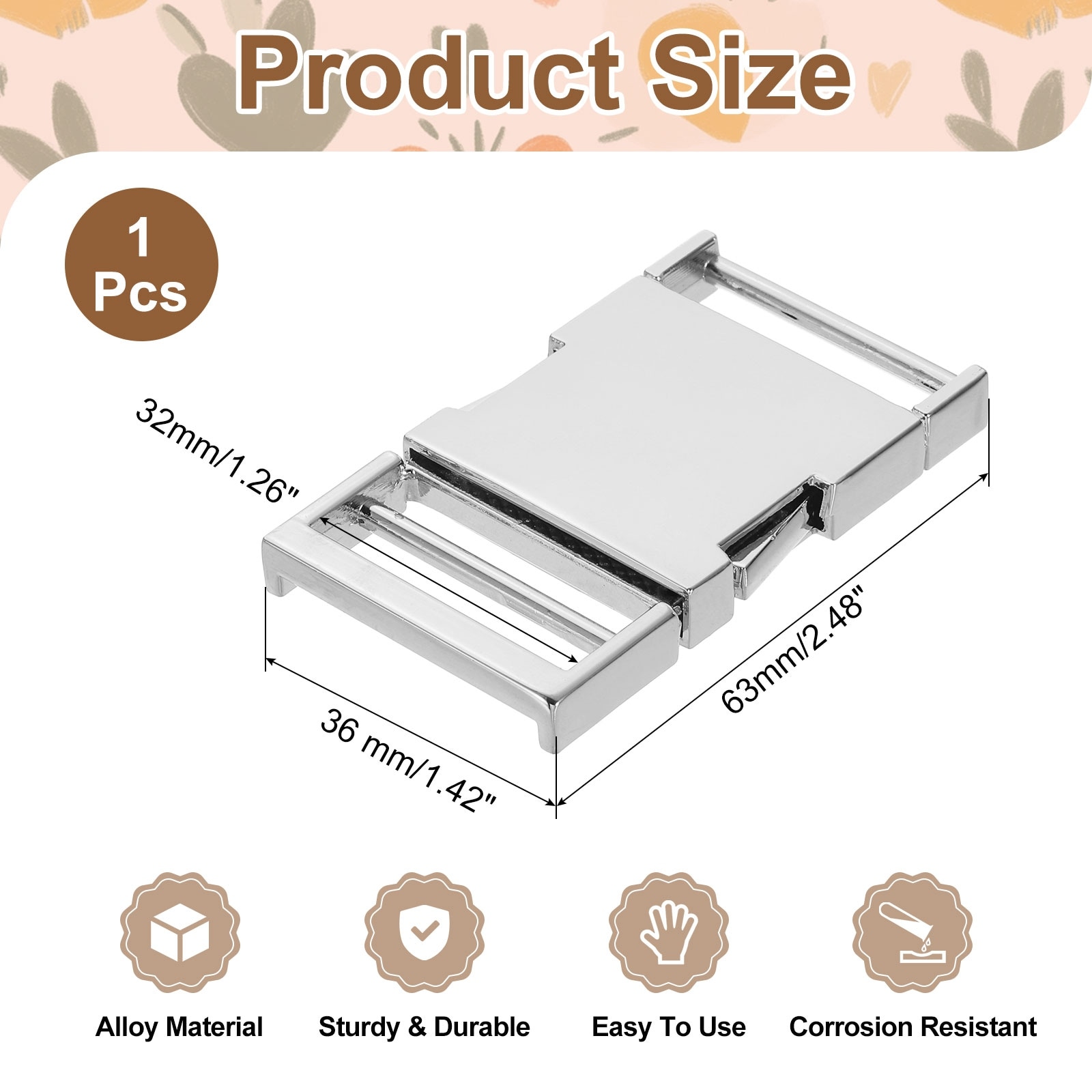 Metal Quick Side Release Buckle, Collar Buckles Clip Flat Webbing Backpack Buckle for Leather Strap