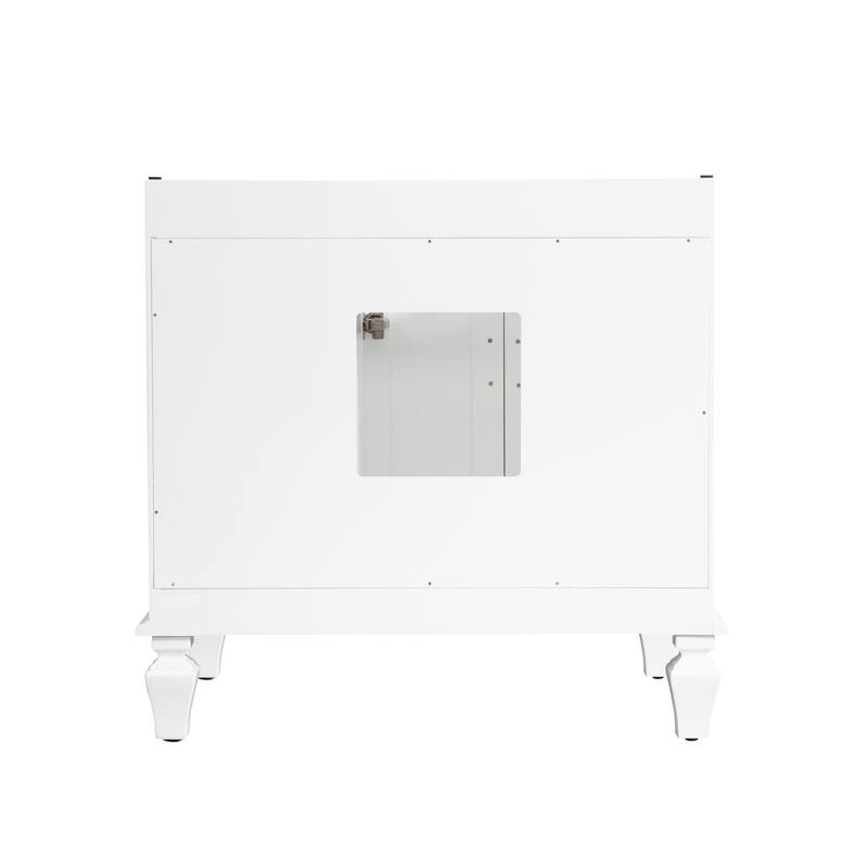 35'' H X 36'' W Solid Wood Bath Vanity with Stain-resistant Carrera Quartz Top and Single Sink