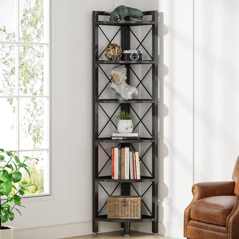 5-Tier Corner Shelves, 5 Shelf Corner Bookshelf and Bookcase