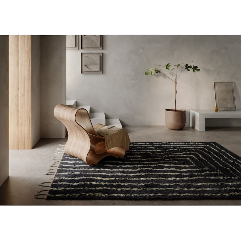 Momeni Neo Morrocan Hand Woven Wool Geometric Shag Rug - 2' x 3' - Navy - Rectangle