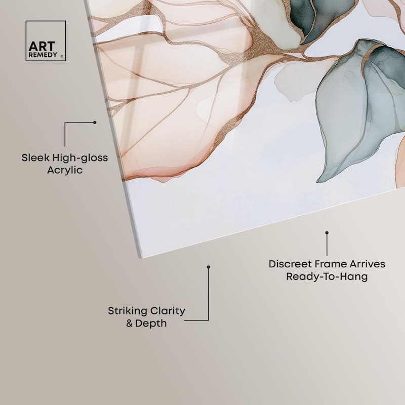 Golden Veined Leaves I Acrylic by Art Remedy, Ready to Hang