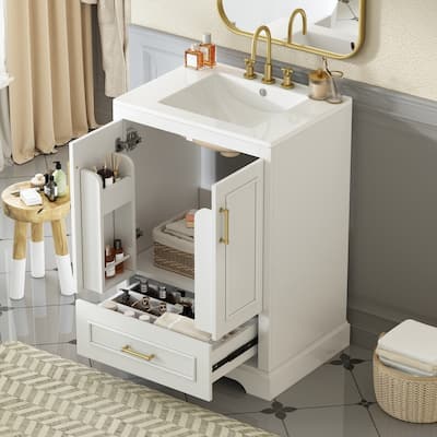 24" Bathroom Vanity with Sink, 1 Divided Drawer and 2 Soft Close Doors
