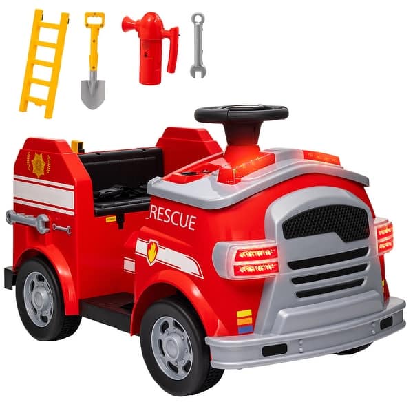 slide 2 of 9, Qaba 12V Ride on Fire Truck, Battery Powered Electric Car for Kids with Siren, Flashing Lights Fire Extinguisher, Red Red