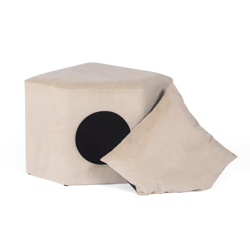 Adeco Cat Dog Condo Ottoman Square Foot Stool with Cave Inner Pad Small