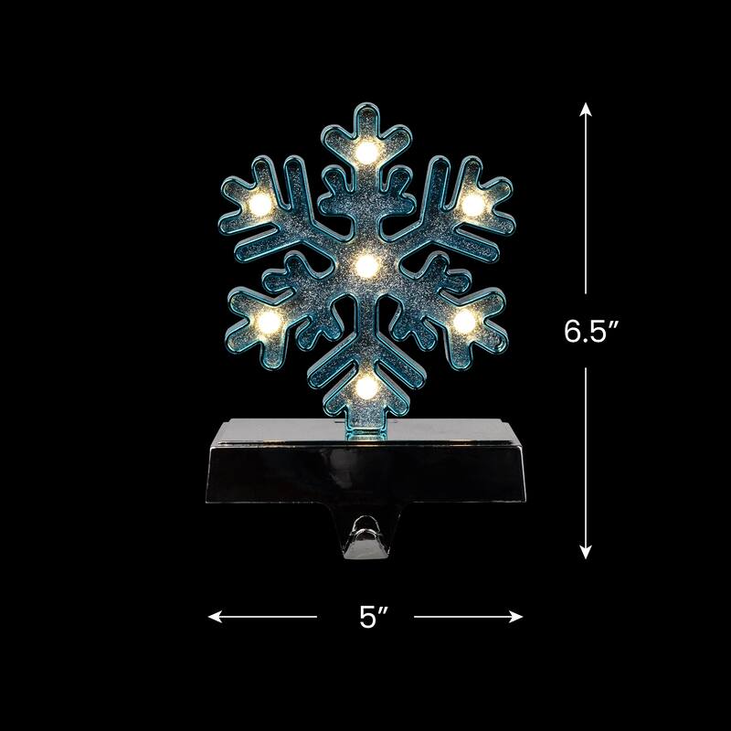 LED Lighted Glittered Snowflake Christmas Stocking Holder - 6.5" - Blue