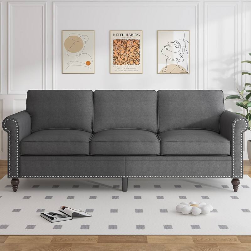 Mixoy 2 Piece Living Room Sofa Set with Rivet Design,Linen 3-Seater Sofa Couch,Loveseat Sofa/Single Sofa Chair