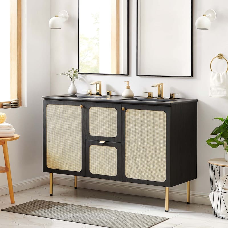 Chaucer Bathroom Vanity with Black Basin Included - Black Black - 48" Double