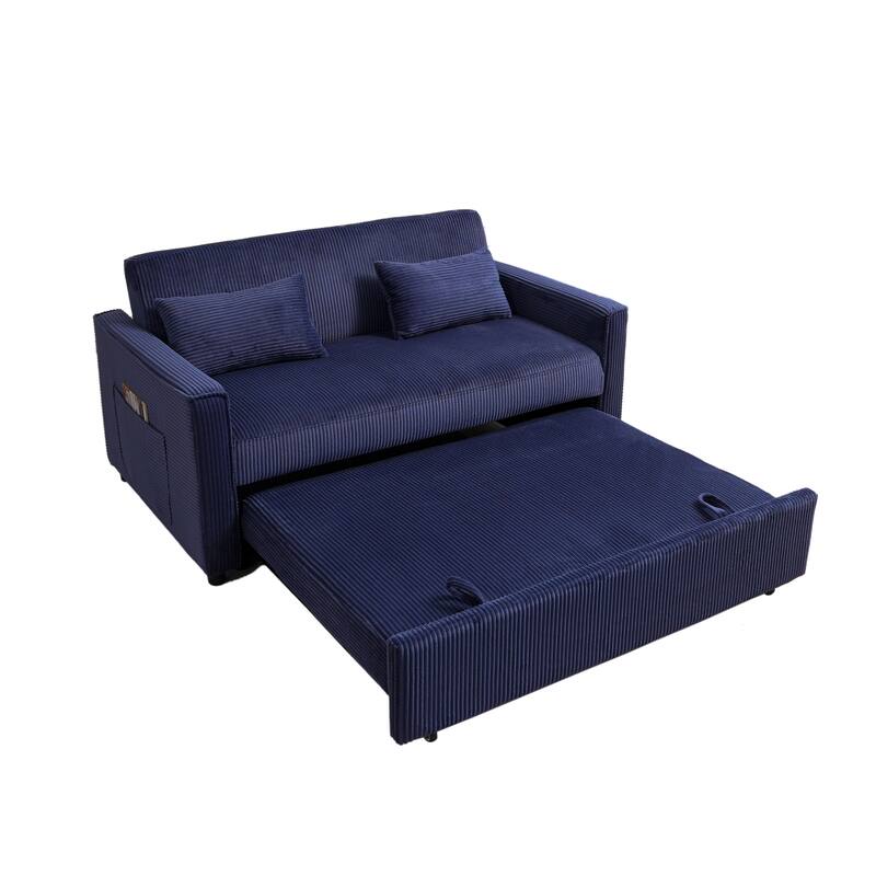 Convertible Sofa Bed 3-in-1 Sleeper Sofa Pull-Out Bed with Adjustable Backrest and Pillows, Corduroy Loveseat for Living Room