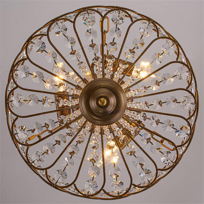 3-Light Glam Crystal Flush Mount Ceiling Light - Antique Gold - 15.8 in W × 12.6 in H