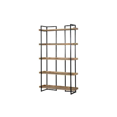 44 Inch Wide Bookshelf, Reclaimed Mango Wood Shelves, Black Metal Frame