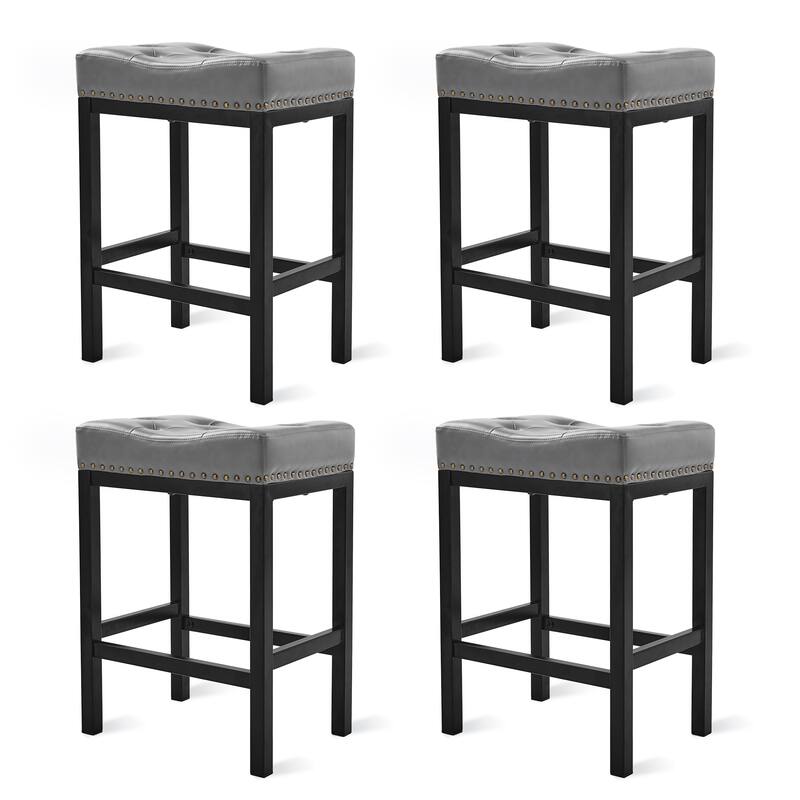 Backless Cushioned Faux Leather Bar Stools Counter Height Stools with Metal Frame - 24" H