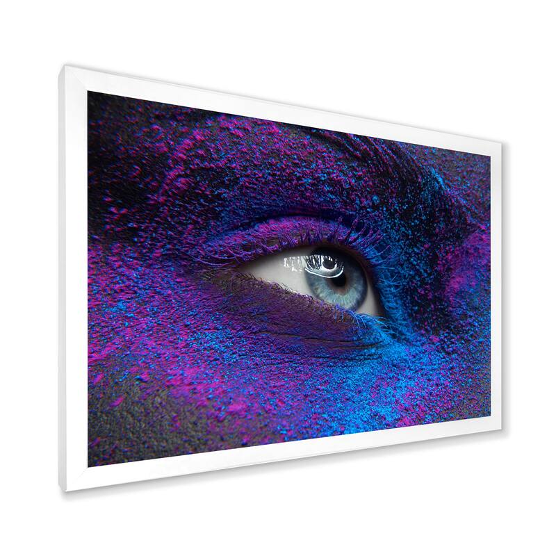 Designart "Female Eye With Dry Paint Dust Pigment on Face" Modern Framed Art Print