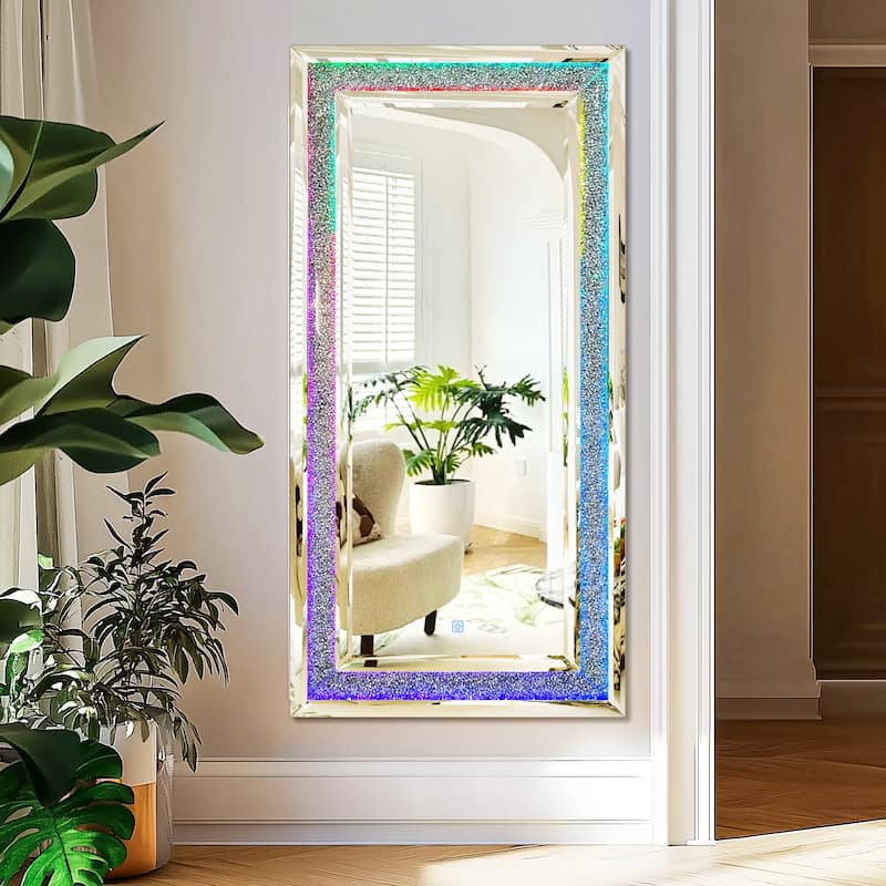 Large Sparkling Crystals Diamond Embedded Venetian Wall Mirror - 48" x 24"