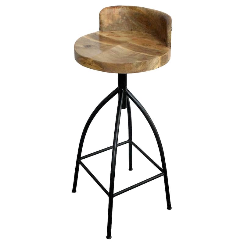 Pia 32-35 Extra Tall Adjustable Barstool, Natural Brown Mango Wood Seat, Black Iron Frame