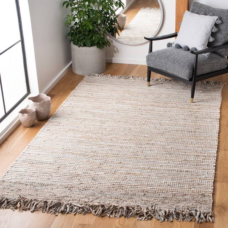 SAFAVIEH Handmade Vintage Boho Leather Lia Modern Stripe Leather - 5' x 8' - Beige/Multi - Rectangle