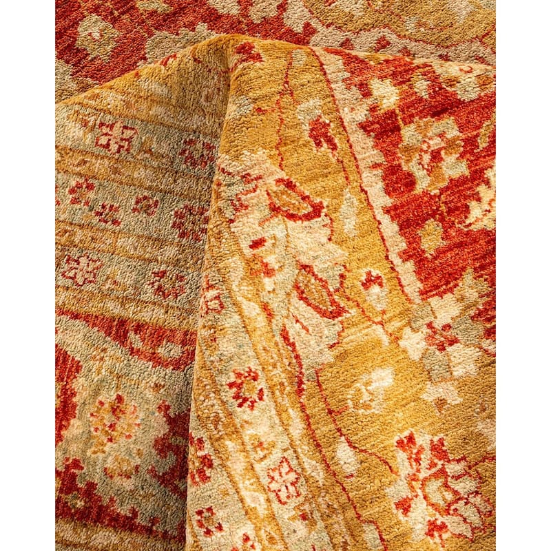 Overton Hand Knotted Wool Vintage Inspired Modern Contemporary Eclectic Red Area Rug - 9' 10" x 13' 0"