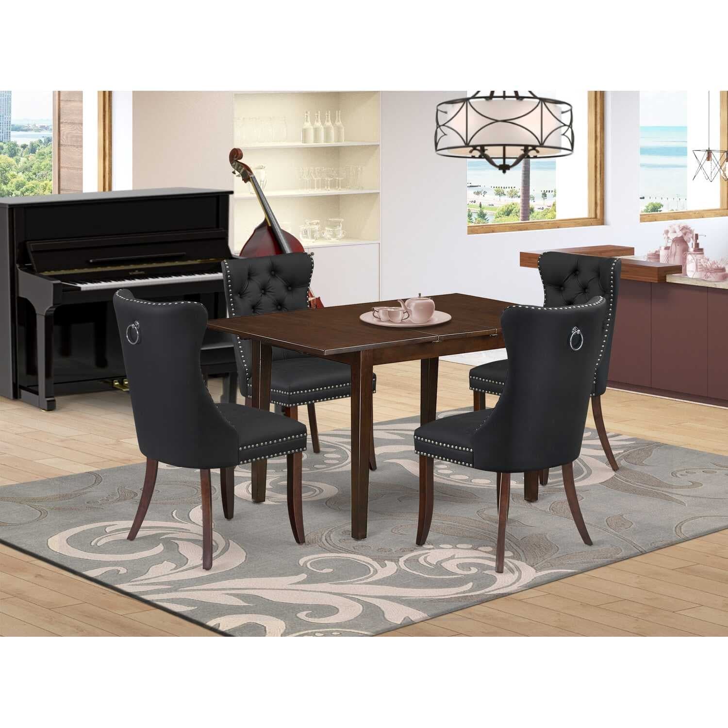 5-Piece Mahogany Finish Solid Wood Top - Rectangular Dining Room Set - Seats 4